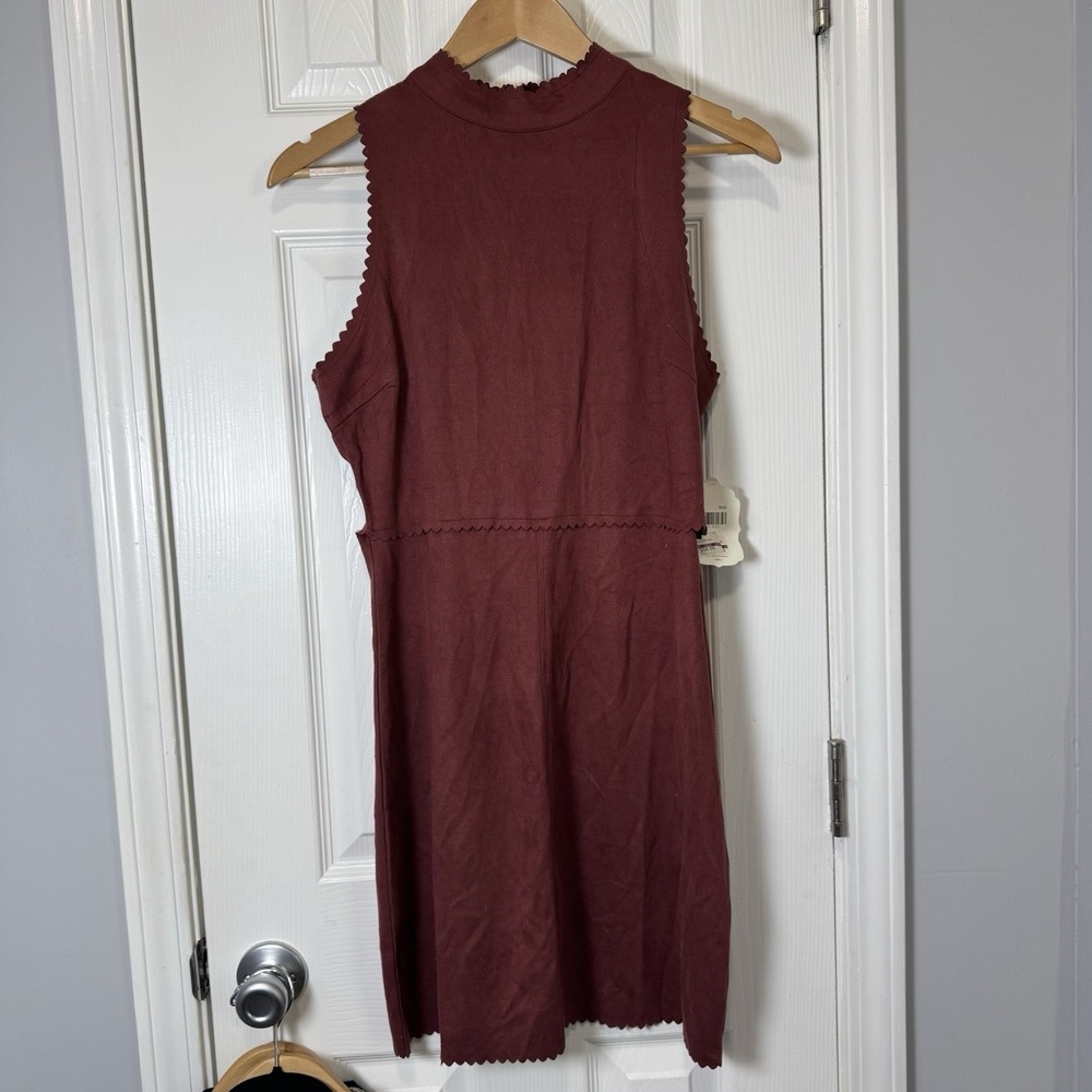 Altar'd State Maroon Faux Suede Mini Dress Sleeveless‎ Scallop Edge Flirty L